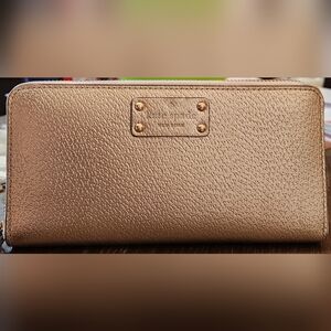 KATE SPADE Wellesley Neda Zip Around Metallic Rose Gold Long Wallet EUC